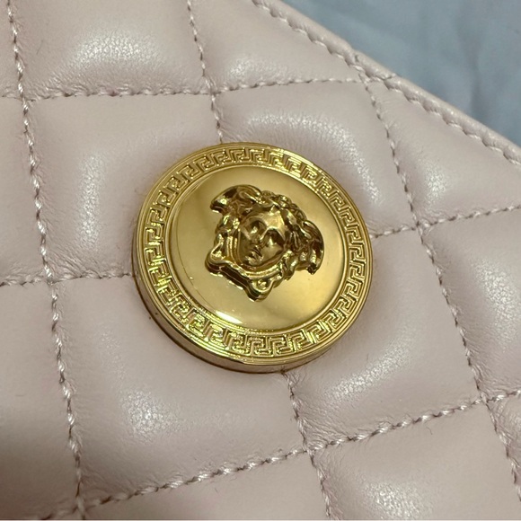 NWT VERSACE La Medusa Nappa Leather Quilted Baguette Crossbody Bag Light Pink - Picture 7 of 12